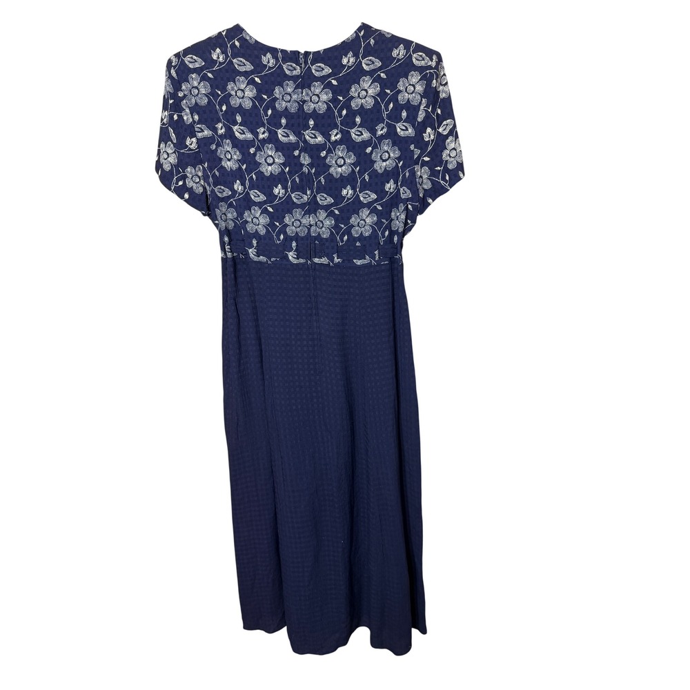 Vintage SL Fashions Navy Blue Floral Embroidered Empire Waist Maxi Dress 10 USA - Picture 7 of 7